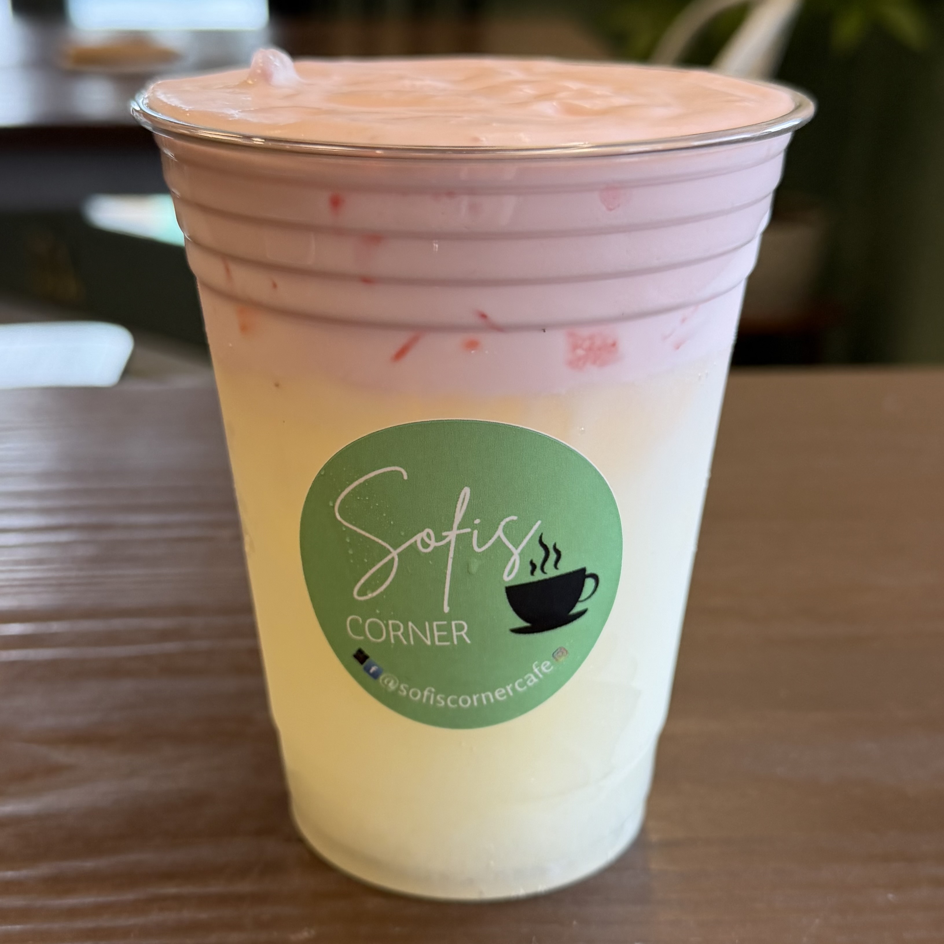 Mango piña colada with strawberry cold foam